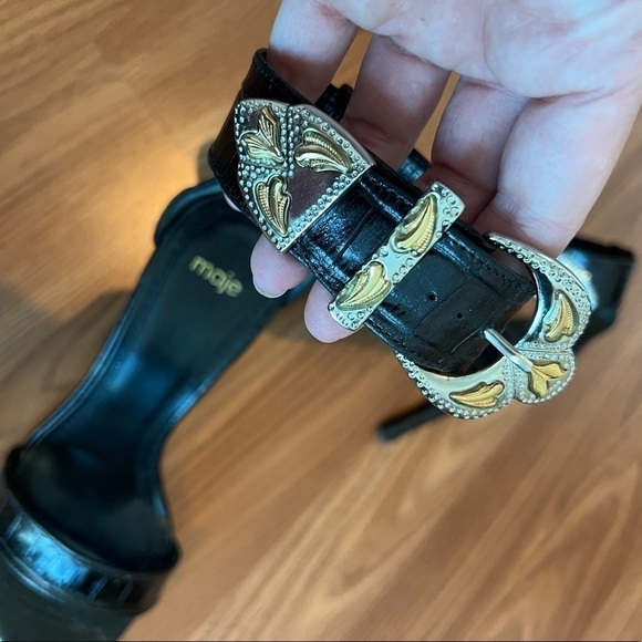 Maje Crocodile Embossed Buckle Heeled Sandals - Picture 6 of 13